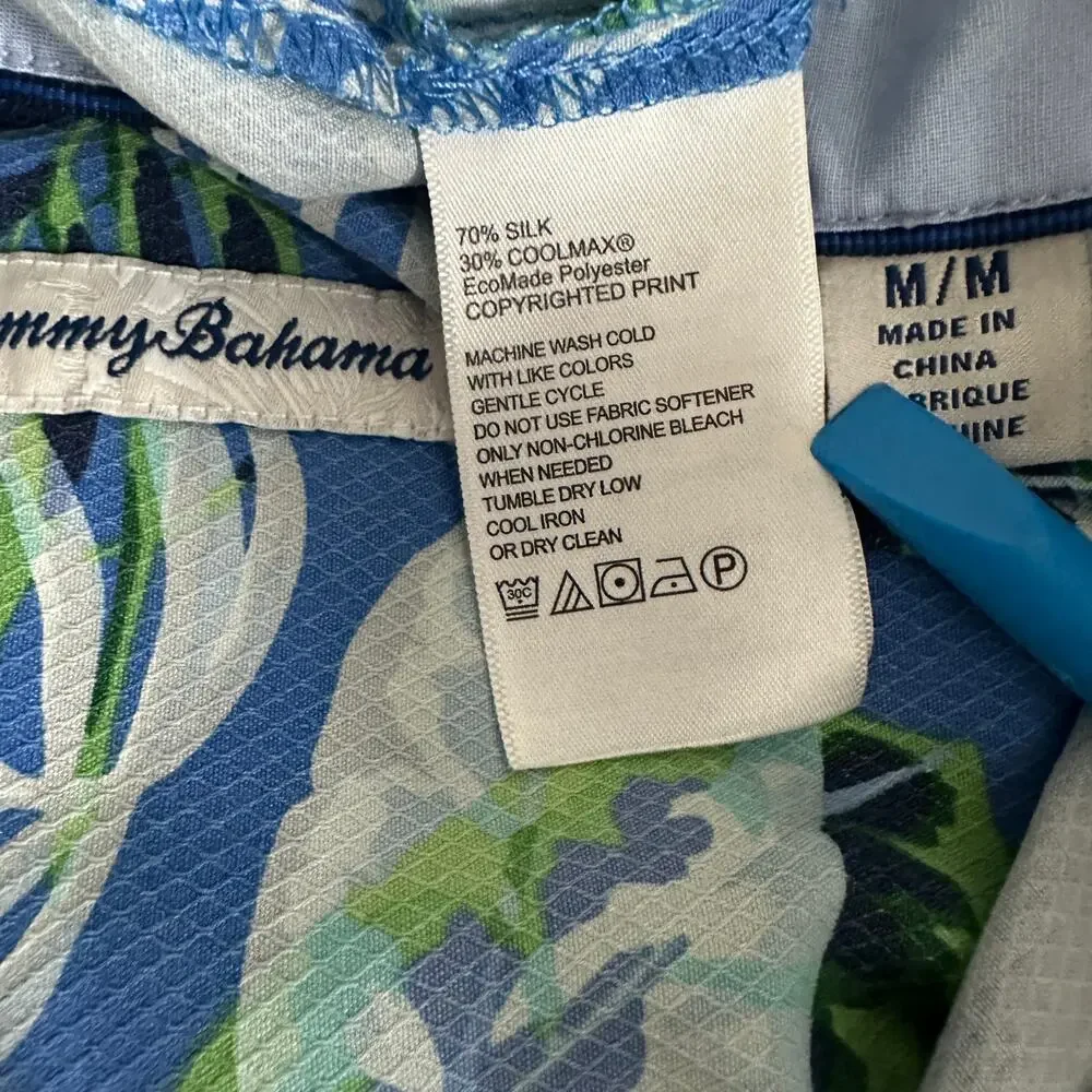 Tommy Bahama Camp Shirt Silk Blend Medium Hawaiian Floral Vacation Travel EUC - Picture 7 of 7